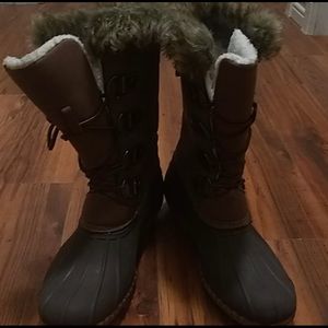 Women’s blue brand faux fur snow boots